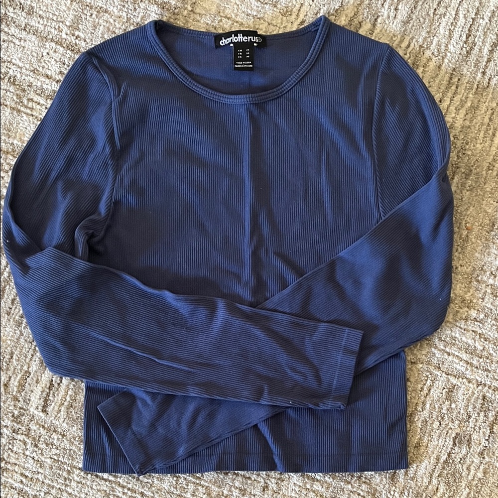 Charlotte Russe Navy Ribbed Long Sleeve Tee